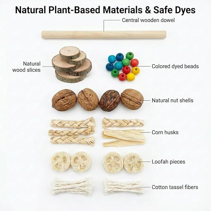 Parrot Chew Toys for Large Bird, Bird Toys with Natural Nuts Corn Loofah Wooden,Bird Chewing Toy for African Grey,Macaws,Conure,Cokatoos,Cockatiel,Amazon Parrots and Other Medium and Small Birds