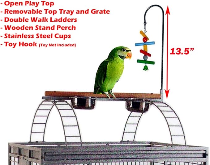 XX-Large Castle PlayTop Parrot Sturdy Wrought Iron Cage 32" W x 23" L x 66" H for Large Size Macaws Cockatoos African Grey Amazon