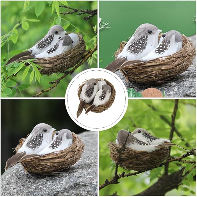 3 Set Artificial Bird Nest with Foam Eggs Simulated Twig Birds Nest Decoration for Easter Garden and Home Ornament