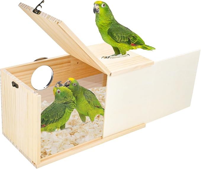 Parrot Nesting Box Cockatiel Nesting Box Bird Breeding Box House Handcrafted Wooden Acrylic Transparent Bird Box with Detachable Wooden Board for Parakeets Cockatiel Budgie Conure Parrot XL