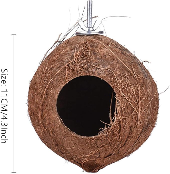 YJJKJ Pet Bird Natural Coconut Shell Bird House Parakeet Budgie Cockatiel Finch Sparrows Breeding Nesting Bird Aviary Cage Box Anti-Pecking Bite (Diameter:4.3")