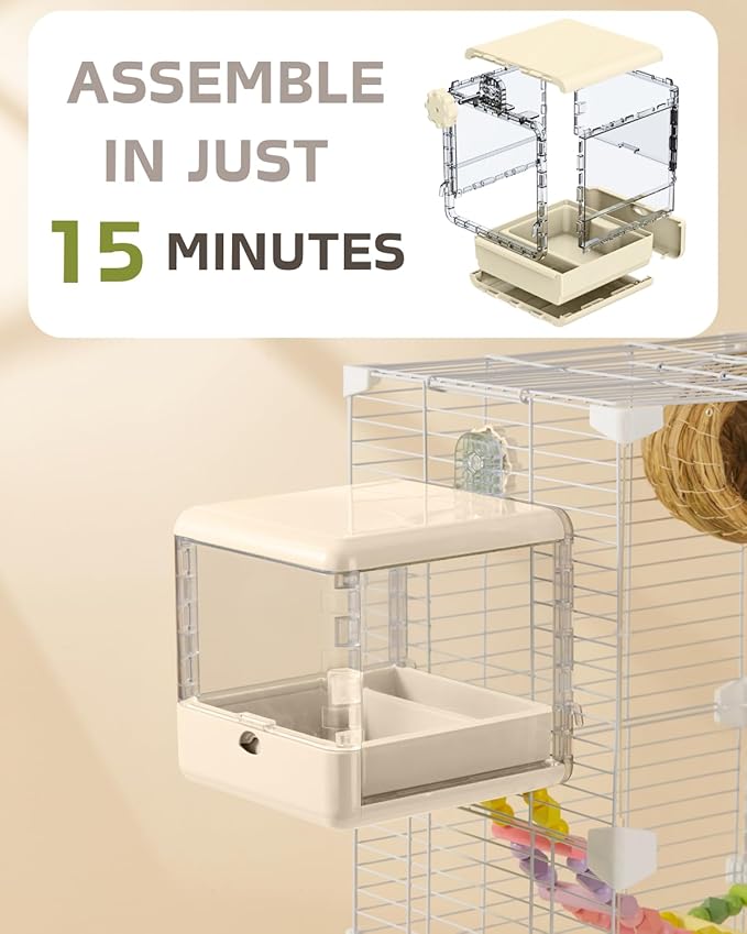 septillar Bird Feeder and Bath for Cage, Hanging Bird Bathtub Bath Shower Box Bowl, Bird Cage Accessories Suitable for Small Medium Birds, Parrots, Lovebirds, Finches, Parakeets, Mannikin (White)