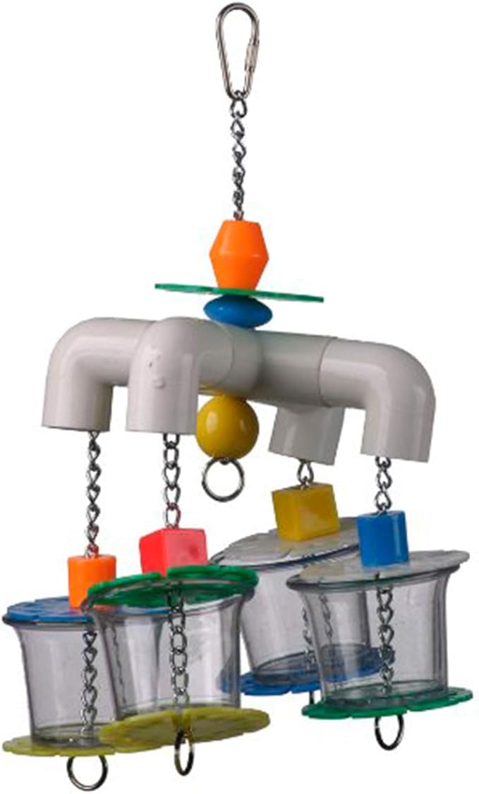 Super Bird Creations SB634 4 Way Forager Bird Toy with Clear Acrylic Cups, Medium to Large Bird Size, 12” x 7” x 7”