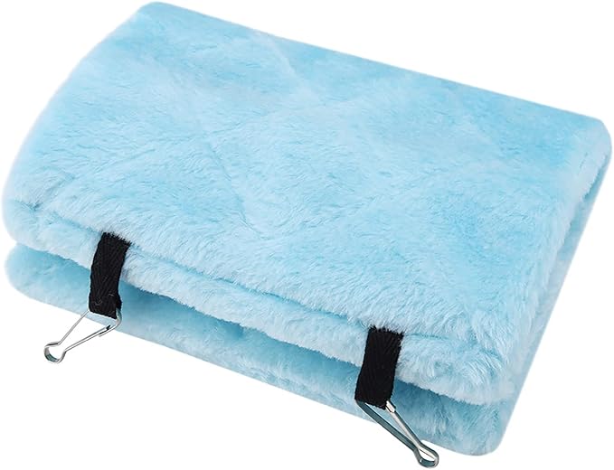 Plush Bird Hammock, Hanging Bird Nest Warm Soft Plush Hammock Hanging Cage Tent Winter Warm Bird Nest House for Birds Parrot Winter Warm Bed Pet Toy Pouch Cotton Bed (M-Blue)