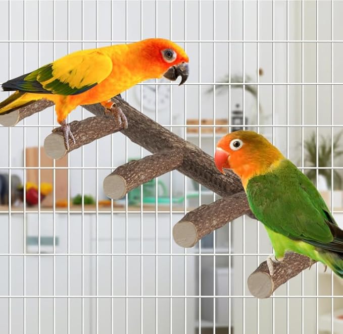 2Pcs Parrot Wood Stand, 12.2Inch Length Parrot Perch for Cage, Natural Bird Ladder for Small Medium Parrots, Parakeets, Cockatiels, Conures, Hamster