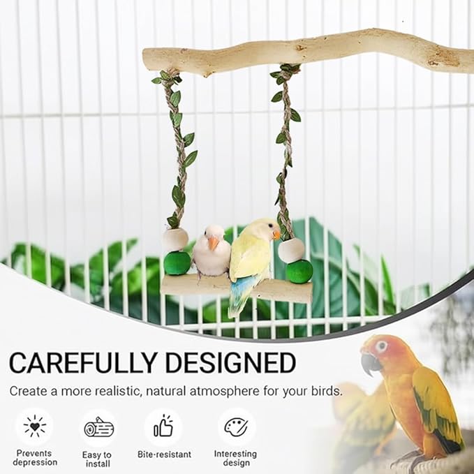 Bird Stand Swing Toys,Natural Wood Cage Accessories for Parakeets,Suitable for Budgerigar, Parakeet, Conure, Cockatiel, Mynah, Love Birds, Finches and Other Small Parrot Birds(S)