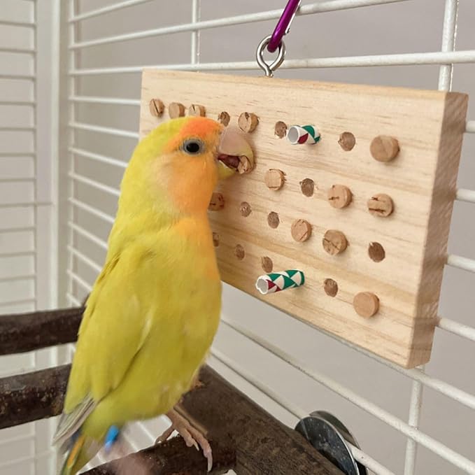 Parrot Chewing Toy with Wooden Corks and Paper Tubs Hanging Chewing Toy Wear-Resistant Wooden Parrot Toys Bird Toy Interesting Bird Cage Accessories