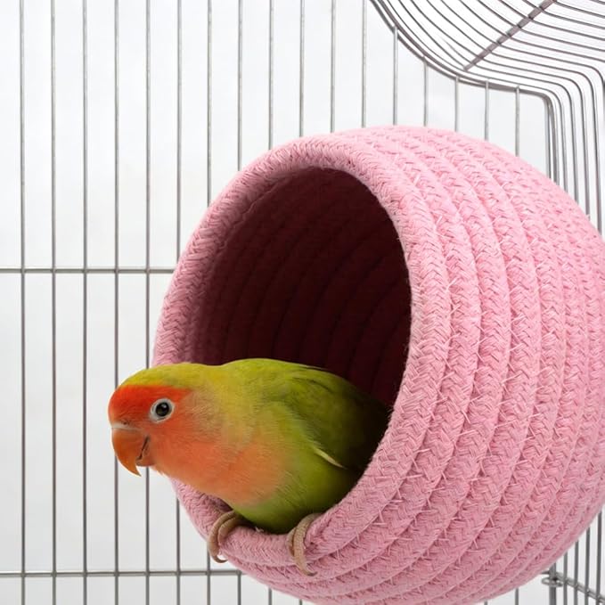 DQITJ Bird Warm Nest Handmade Cotton Rope Cage Sleeping House for Small Bird Parrot Budgie Conure Lovebird Finch Parakeet Cockatiel