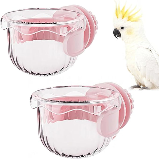 Parrot Feeder Set - 2-Piece Hanging Parrot Feeder for Bird Cages, Suitable for Cockatiels, Lovebirds, Macaws, and Other Pet Birds (Pink)