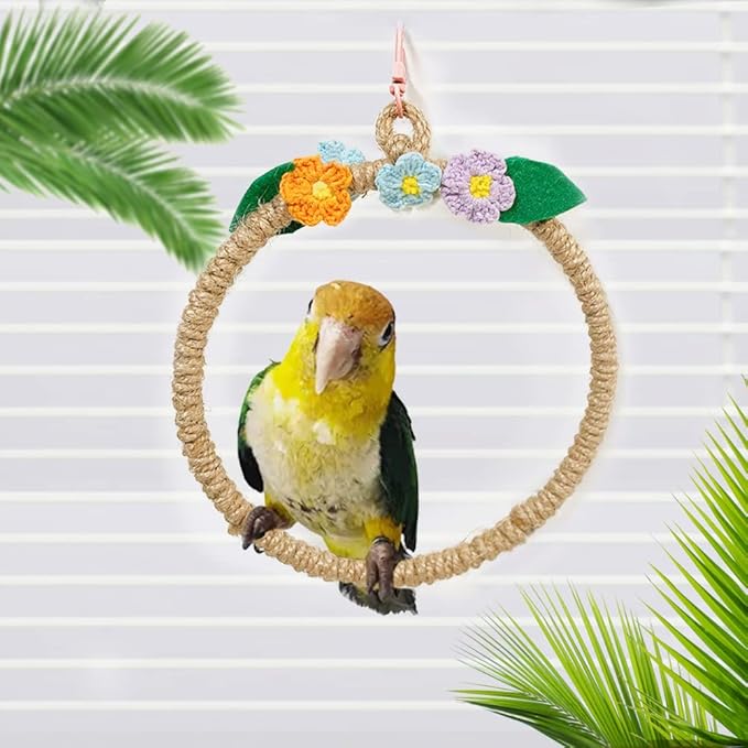 La La Pet® Bird Rope Swing with Hanging Hook Bird Rope Perch Bird Swing Perch Bird Perch Stand Bird Cage Toy for Parrot Budgie Parakeet Cockatiel Cockatoo Conure Small