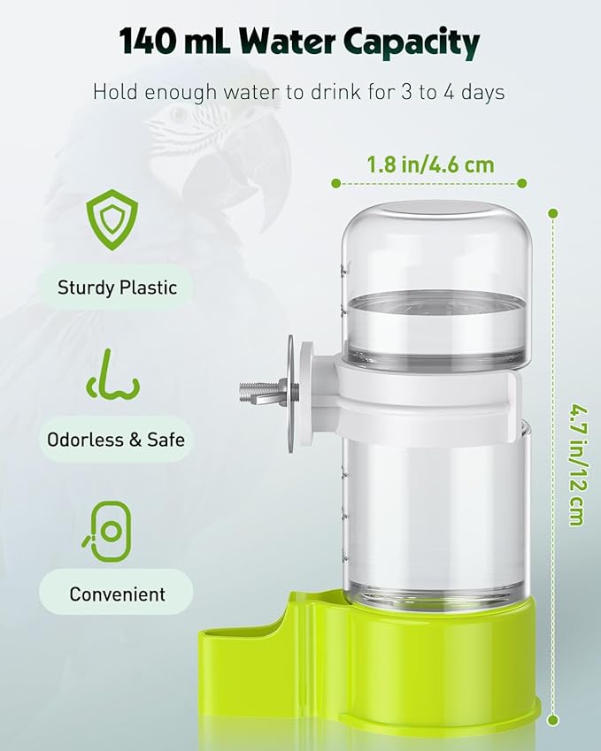 Pawfly 2 Pcs Bird Water Dispenser, Automatic Bird Water Feeder, Plastic Bird Cage Water Dispenser, Green Parrot Waterer for Parakeet Cockatiel Budgie Lovebirds (Not Fit for Food Feeding)