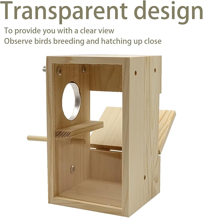 Parakeet Nesting Box, 7.87 X 4.72 X 4.72 inch Transparent Bird Nest Breeding Box with Perch Parrot Mating Box Wood Bird House Aviary for cage (S Vertical)