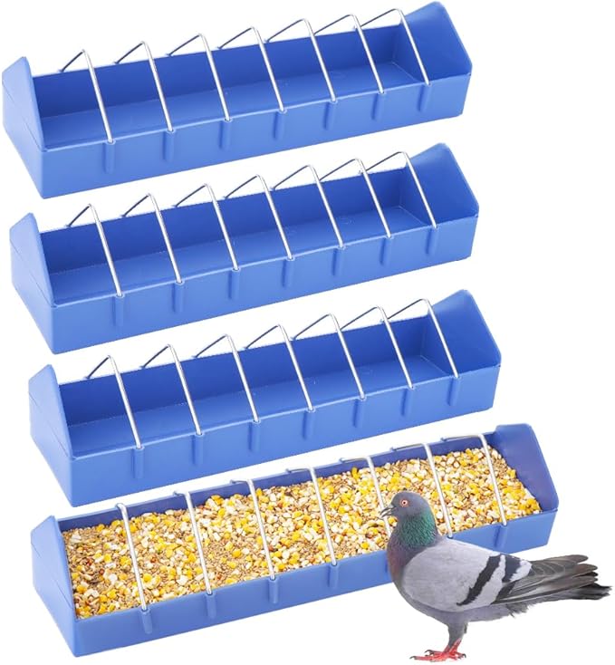 4 Pack Large Pigeon Feeder 8 Slot Thick Durable Container Feeding Dish Food Dispenser Tool for Bird Parrot Pigeon Chicken Duck Bird Poultry