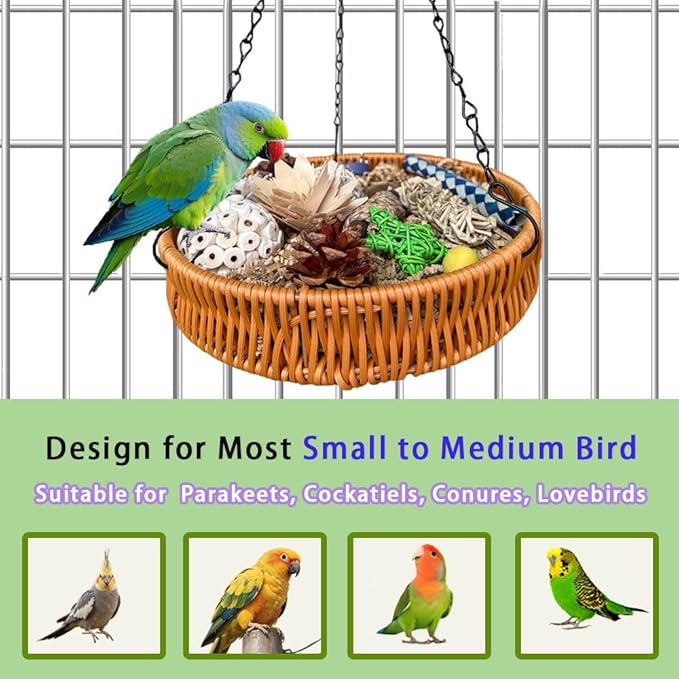 Bird Toy Parrot Toys Rattan Bird Foraging Box for Cockatiels,Parakeets,Conures,Love Birds & Small to Medium Parrots
