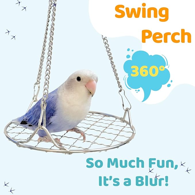 Bird Swing Perch Stainless Steel, Toy for Small Animal Parakeet Cockatiels Conures, Hanging Bird Cage Accessories to Balance Training for Budgies, Parrotlets, Rats, Hamsters, Sugar Gliders