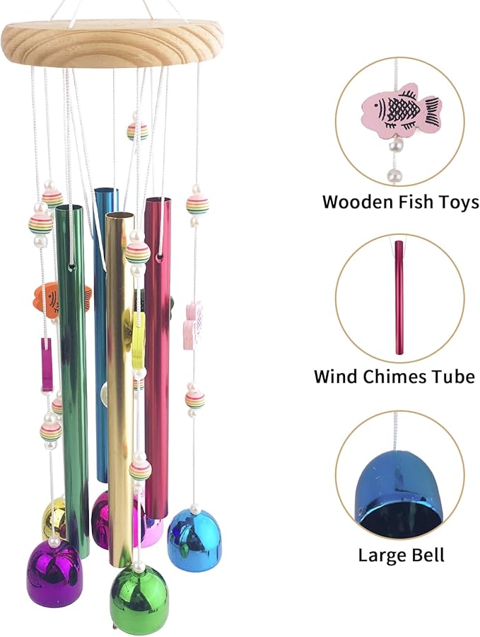 FlidRunest Bird Chewing Toys with Colorful Bells, Conure Wind Chimes Chew Toy with Colorful Stick, Bird Parrot Cage Hanging Bells Toys for Conure, Budgie, Parakeet, Cockatiel, Lovebird