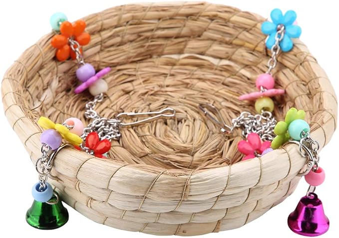 TOPINCN Nest Straw Reusable Bird Lovebird Bite Toy Basket Bed Hanging on Birdcage