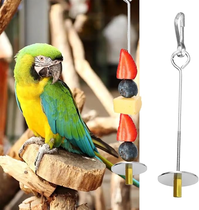 2 Pcs Stainless Steel Bird Skewer Feeder - 6.63"/8.58" Dual-Size Parrot Fruit & Veggie Holder with Chain Durable Foraging Toy for Budgies Parakeets Cockatiels (Chicken & Pet Bird Safe)