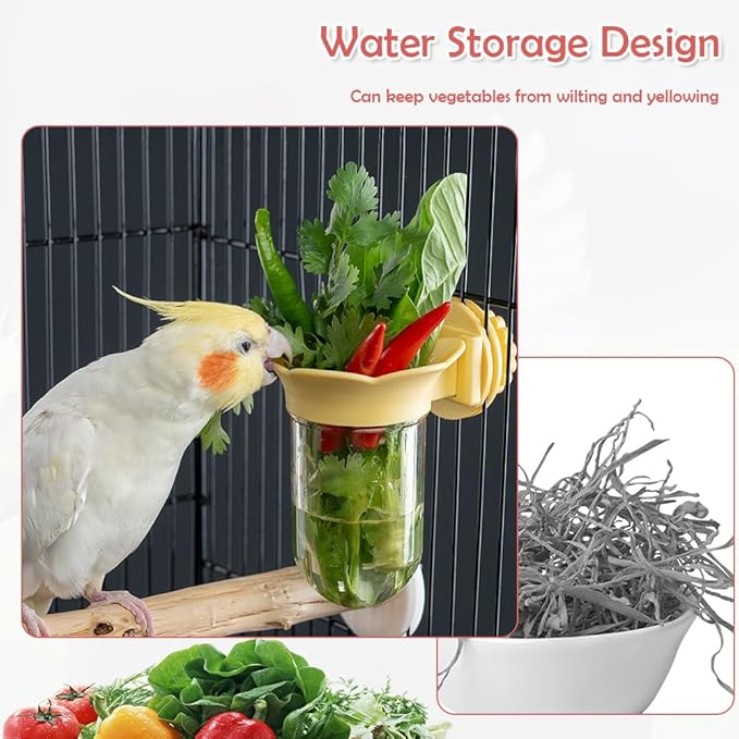 2 Pack Bird Cage Vegetable Feeder Veggies Holder with Water No Mess Hanging Feeder for Canary Finch Parakeet Budgie Cockatiel Lovebird