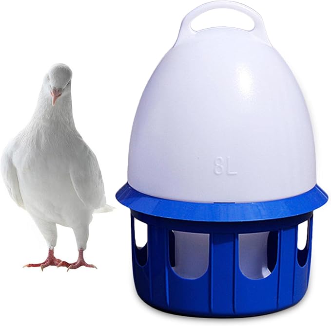 Gralara Large Capacity Pigeon Waterer Drinker with Handle Outdoor Hanging Cage Accessories Automatic Bird Water Dispenser for Canary, Parakeet, Dove, 8L D 22cm H 38CM