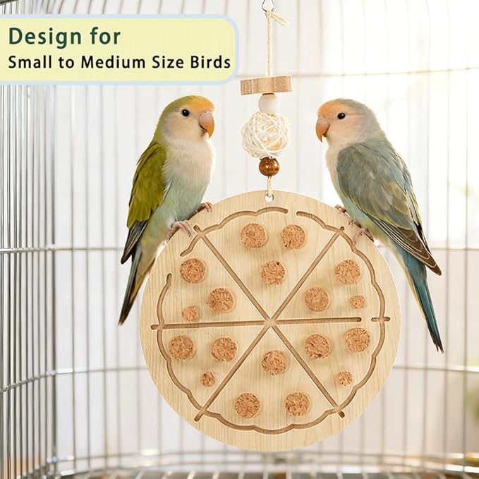 2 PCS Wooden Bird Chew Toys-6.3 X 6.3 Inch Hanging Parrot Toys with Detachable & Replaceable Corks,Foraging Toys for Cockatiels,Parakeets,Conures & Small to Medium Parrot