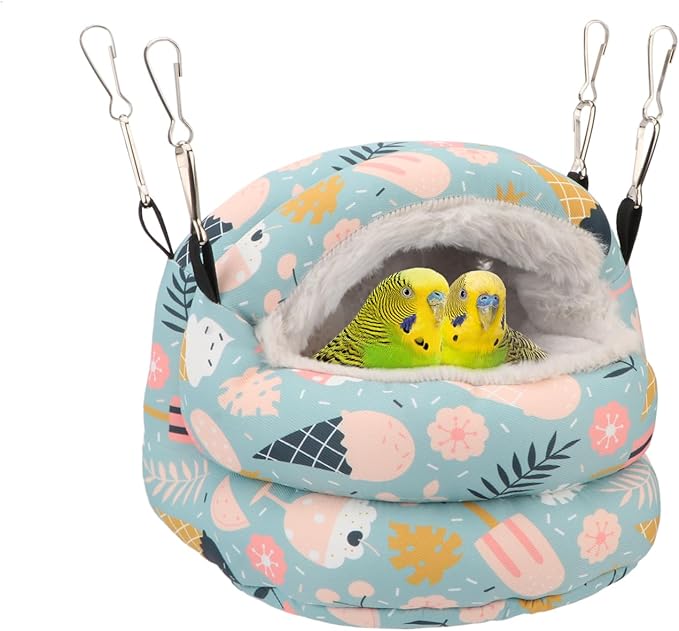 Bird Nest House Winter Warm Bird Bed Hanging Hammock Snuggle Hut for Parakeets Budgies Cockatiels Conures Quaker Parrot (Small, Blue)