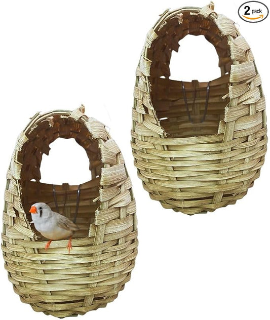 Wicker Nest Baskets for Nesting Finches - 2pcs of Durable Wicker and Comfortable Exotic Bird Nest for Cage, Designed for Finches and Canaries, Perfect Bird Cage Accessories for Small Birds