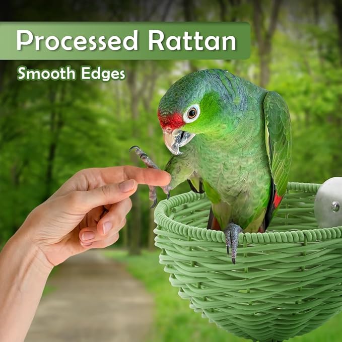 VTurboWay 1 Pack Bird Rattan Nest with 1 Pcs Nest Mat Egg Laying Bed Breeding House for Parrot Lovebird Cockatiel Budgerigar Finch Canary (Green)