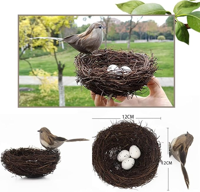 Faux Decorative Bird's Egg Nest with Bird and Eggs, Fake Foam Feather Birds for Spring, Summer, Everyday Home Decor