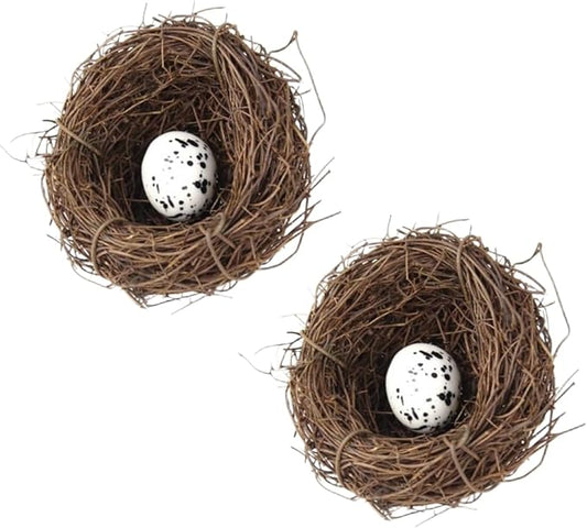 2 Pcs Birds Nest Easter Rattan Nest Decorating, Artificial Natural Bird Nest Kit for Easter Crafts Home Garden Decor Wedding Party Decor Easter Decor