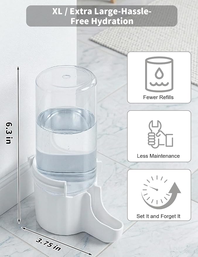 Quail Chick Waterer with Anti-Drowning Shallow Tray, 16.6 fl oz Automatic Gravity Button Quail Waterer, Hanging or Free-Standing Bird Water Dispenser for Wire Mesh Cages and Brooders (White)