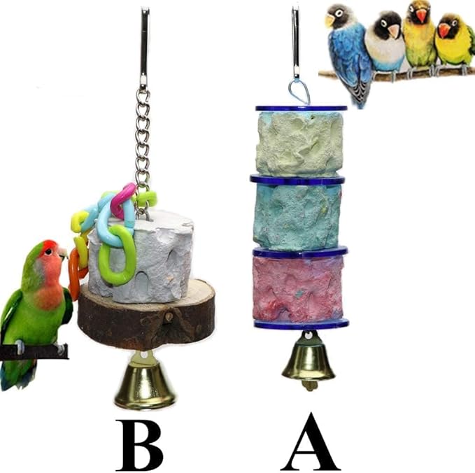 2PCS Bird Chew Toy Calcium Teeth Grinding Bells Parrot Chew Treats Toy Wood Block for Small Animals Parakeet Cockatiel Conure Lovebird Finch Hamster Chinchilla Guinea Pig Rat