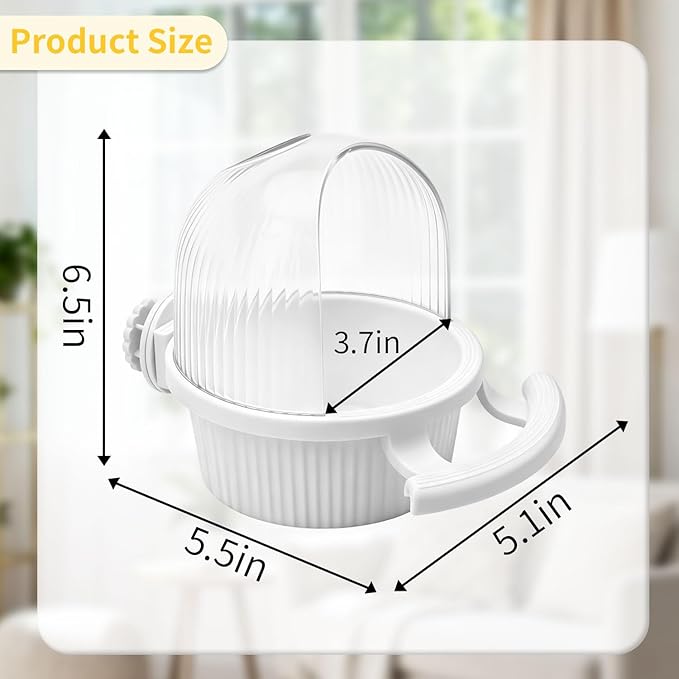 Litewoo No Mess Bird Feeder for Cage Parrot Feeder with Dispenser Multifunctional Bird Seed Food Water Bowl for Parrot Lovebird Budgie Finch Parakeet Conure Cockatiel (White)