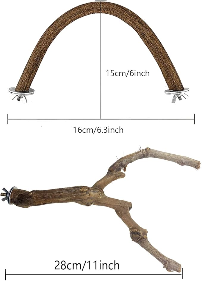 Bird Natural Wood Stand Perch Swing U Shape Natural Parrot Perch Bird Stand Pole for Parakeet, Conure, Cockatiel, Budgie, Lovebirds