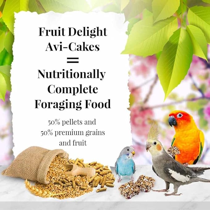 LAFEBER'S Fruit Delight Avi-Cakes Pet Bird Food, Made with Non-GMO and Human-Grade Ingredients, for Cockatiels Conures Parakeets (Budgies) Lovebirds (8 oz Pack of 2)