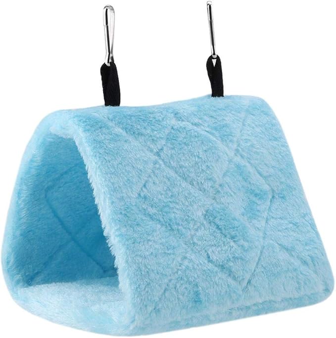 Peony Parrot Hammock Bird Nest Warm Soft Plush Hammock Hanging Cage Tent for Birds Parrot Winter Warm Bed Pet Toy Pouch Cotton Bed (M-Blue)