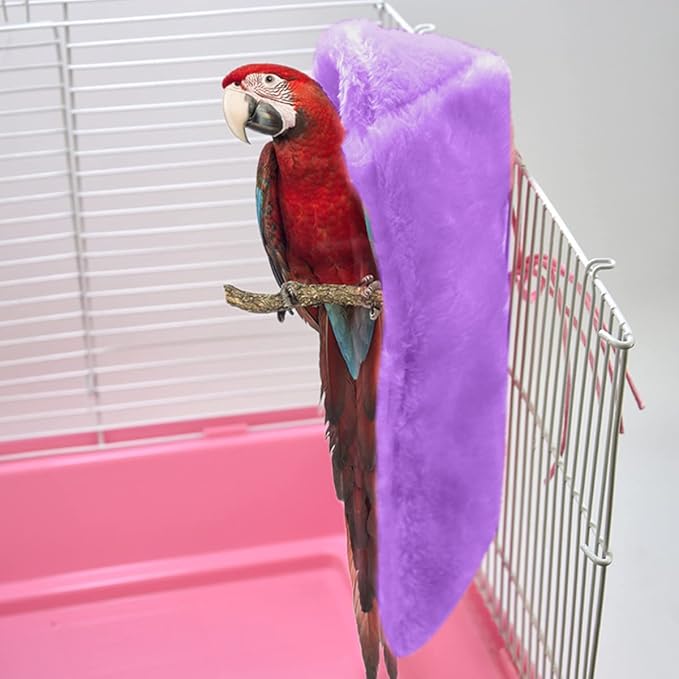 Suxgumoe Comfort Corner Fleece Bird Blanket, Bird Parrot Nest Hanging Toy, Warm Bird Nest for Cage, Hanging Hammock Toy for Parakeet Cockatiel Pigeon (Large, Purple)