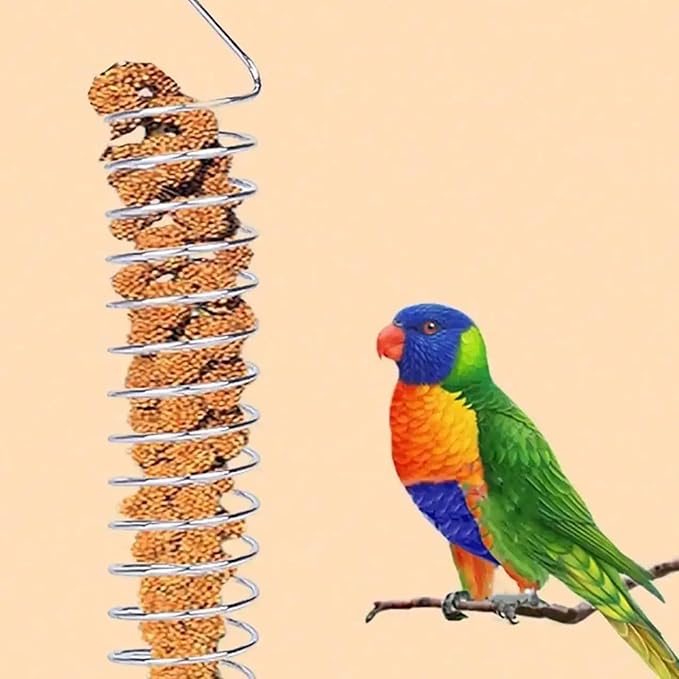 2 Pack Millet Holder for Bird Cage, Stainless Steel Parrot Foraging Toy Feeder, Hanging Spray Millet Treat Holder Bird Fruit Vegetable Basket for Parakeet Cockatiel Conure African Grey Lovebird