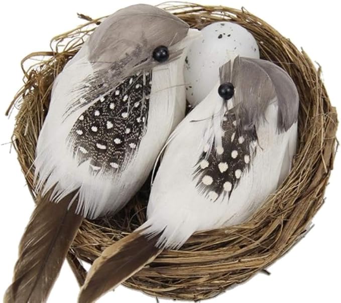 2 Set Simulation Bird Nest with Bird and Eggs Decor,Fake Foam Feather Birds,Artificial Birds,for DIY Craft Tree Decoration