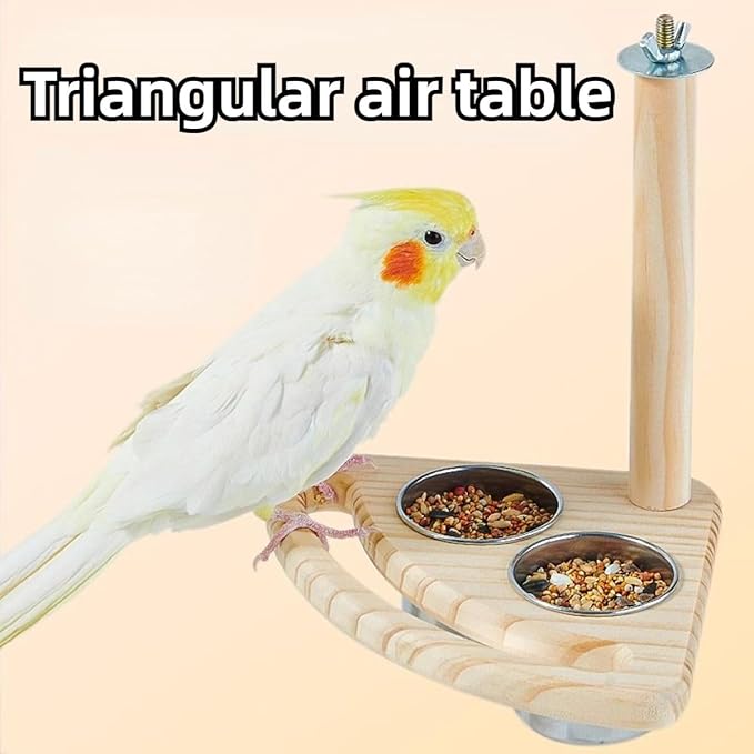 Bird Perch, Parrot Platform Wood Stand with Feeding Bowl Cups Bird Toys Parrot Cage Accessories for Parakeet Lovebird Cockatiel Conure Budgie Small Animals