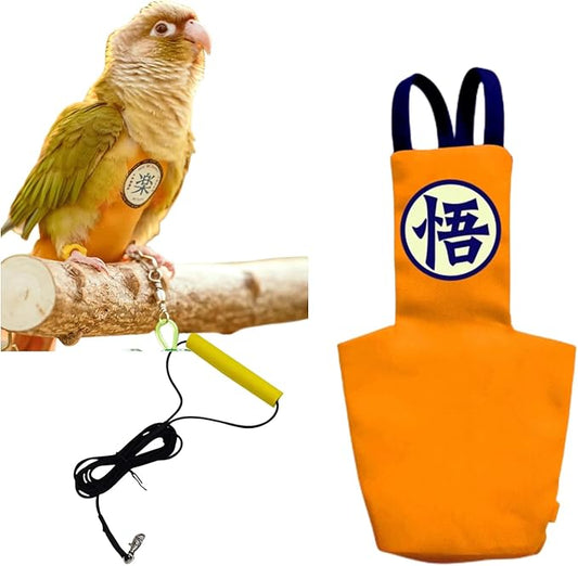 MANON ROSA Bird Diapers Leash Set Washable Reusable Handmade Flight Suit Waterproof Inner Layer - Protective Parrot Nappy Clothes Parakeets Macaws Budgies Canaries (Orange1,Green-cheeked Conures)