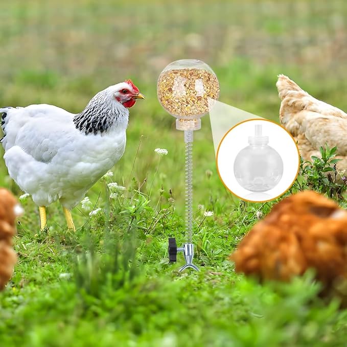 Kalekey Chicken Feeding Toy, Chicken Enrichment Toys with Spring and Metal Ground Stake, Chick Treat Dispenser Peck for Hens Poultry Duck Birds Parrot Cat (2)