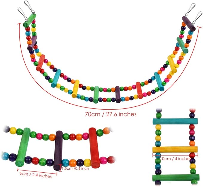 DS. DISTINCTIVE STYLE Bird Ladder Toys Coloured Flexible Parrot Swing Bridge Wooden Cockatiel Cage Hanging Climbing Ladder