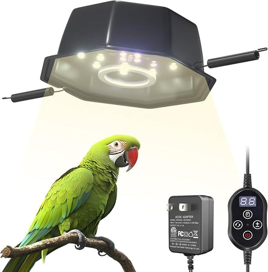 GlowUp 10W Bird Cage Light, Full Spectrum Light for Birds with Chew Guard, UVB2.4 Dimmable Octagonal LED Light Fixture with Plug and Controller, Bird Cage Accessories for Captive Birds Parrots