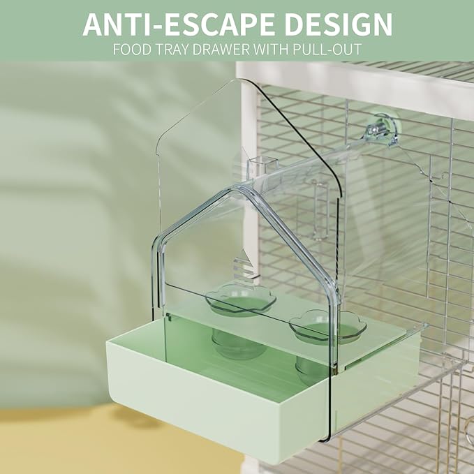 Hanging Bird Bath for Cage, 3-in-1 Multifunctional Bathtub -Bath, Feeder & House for Small to Medium Lovebirds, Finches, Parakeets – Essential Bird Cage Accessory (White)
