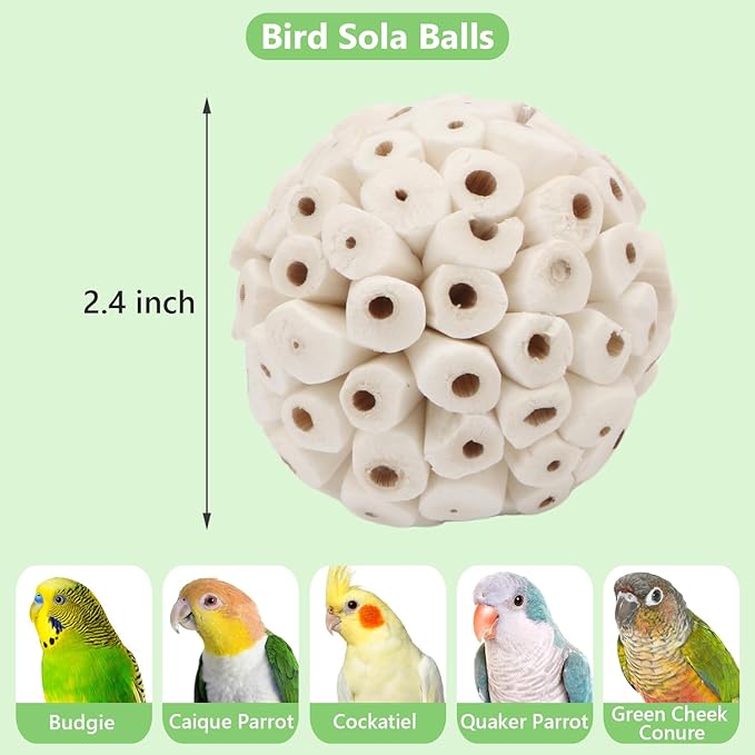 Wontee Bird Toys Sola Balls 2.4" Parrot Foraging Toys Soft Sola Atta Ball Parrot Chew Shred Toy for Cockatiels Conures Parakeets Budgies Senegal (6)