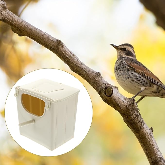 Mikikit Bird Breeding Box Plastic Nest with Hinged Lid for Cockatiels Parakeets and Lovebirds Cage Mounted Breeding Resting Box 5.11X5.11X3.93 Inches
