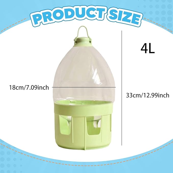 Pigeon Water Dispenser Feeder Bird Drinker Waterer,Automatic,Drinker Bottle,Pet Water Pot Container for Duck Parakeet, 4L