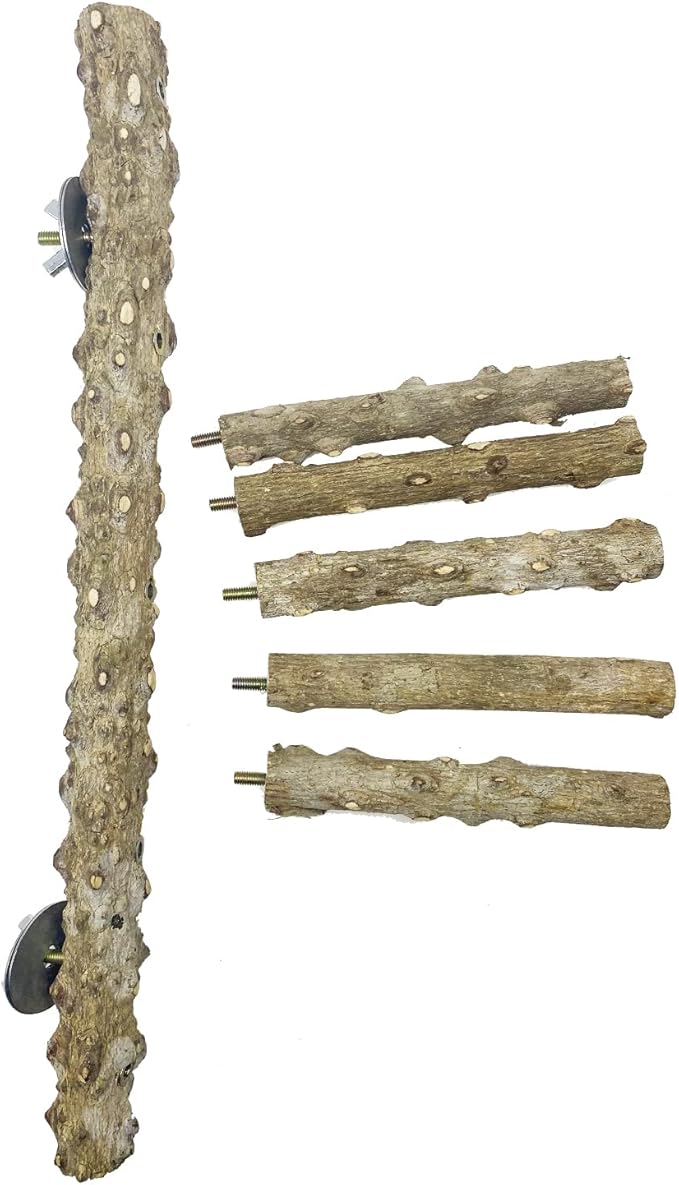 3 PCS Nature Wood Bird Ladder Perch Nature Wood Stand Parrot Chew Toy Cage Hanging Pet Cage Bird Climbing Step Ladders for Small Animal