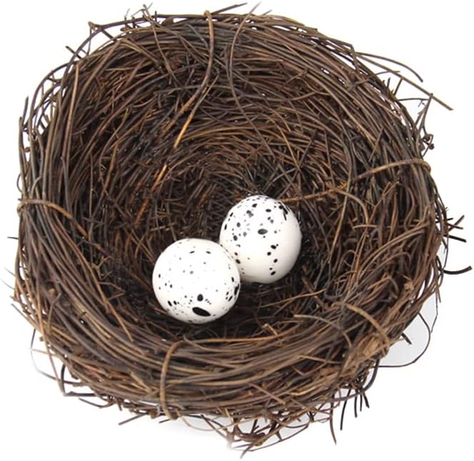 Artificial Birds Nest, 4 Set Handmade Natural Rattan Nest Decor with Foam Eggs for DIY Crafts Garden Yard Home Party Easter Decoration